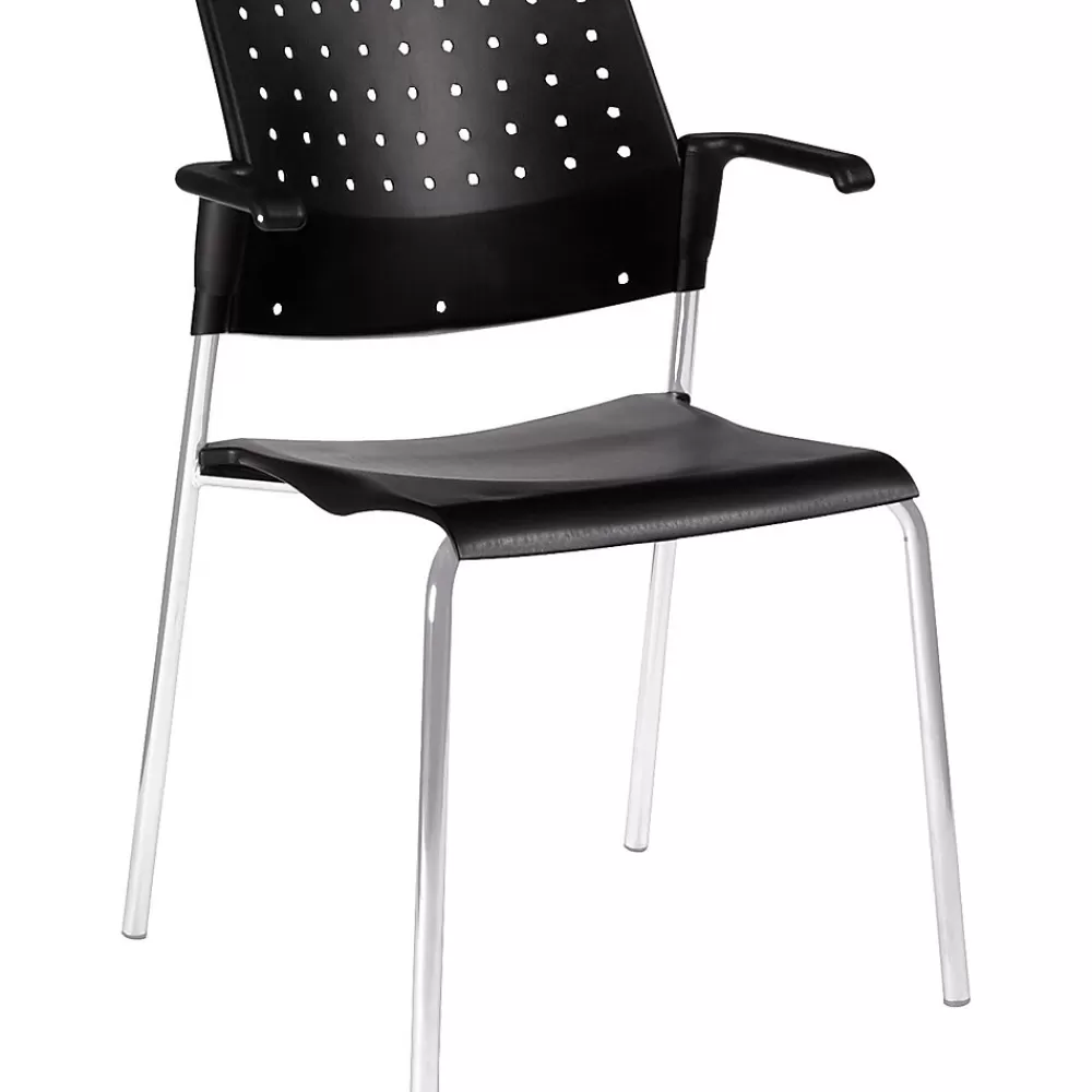 Global Sonic Plastic All-Purpose Stackable Guest Chairs with Arms, Black, 2/Ct (6513CH-BK/BK) Hot