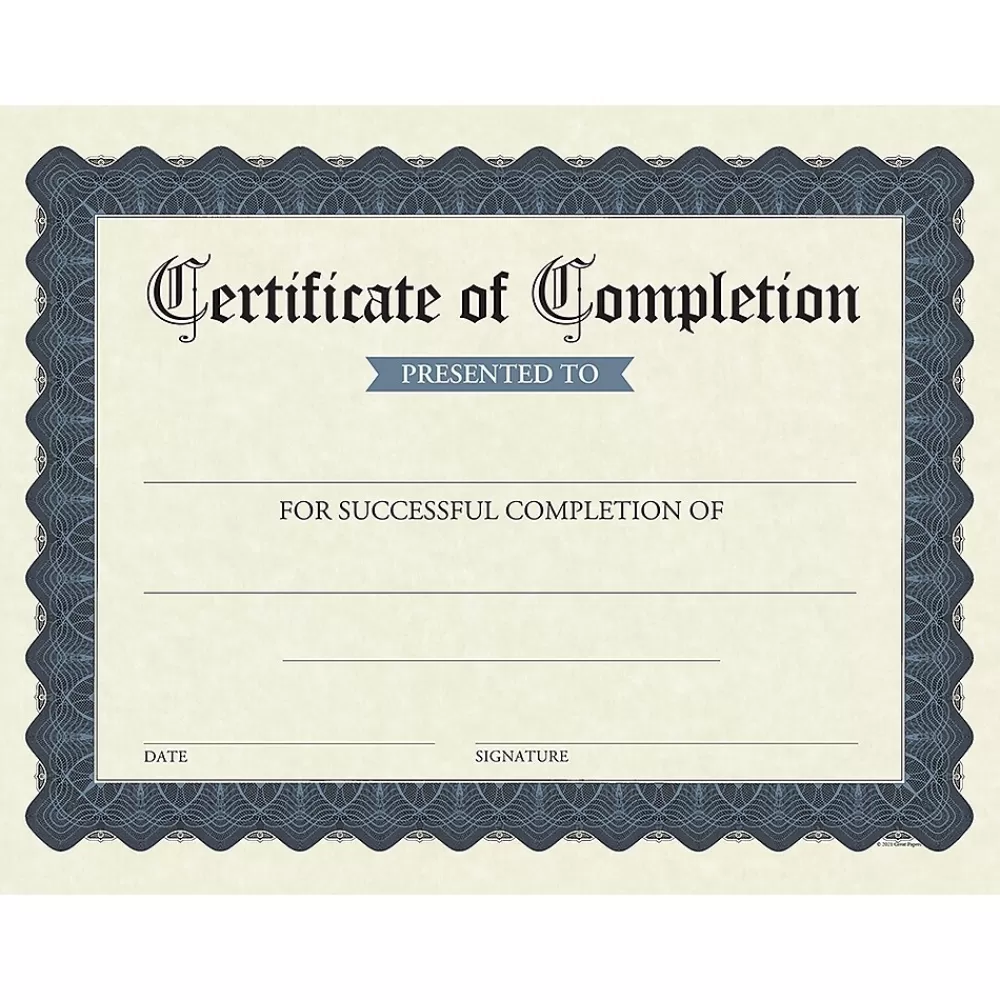 Great Papers Completion Certificates, 8.5" x 11", Stone Blue, 15/Pack (2020149) Shop