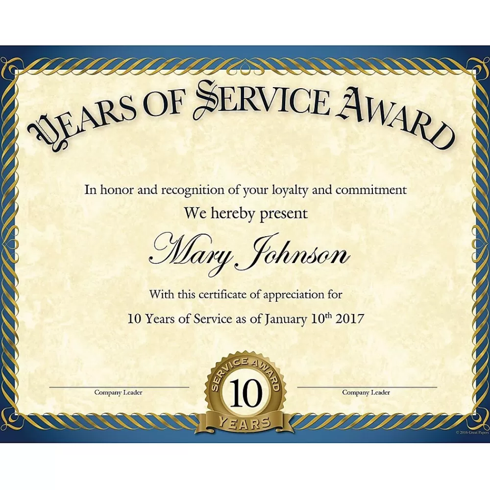 Great Papers Years of Service Certificates, 8.5" x 11", 20/Pack (2015113) Best