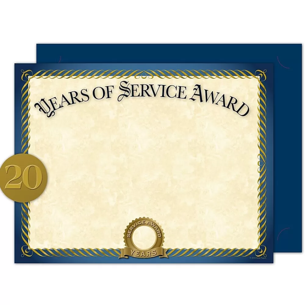 Great Papers Years of Service Certificates, 8.5" x 11", 20/Pack (2015113KIT) New