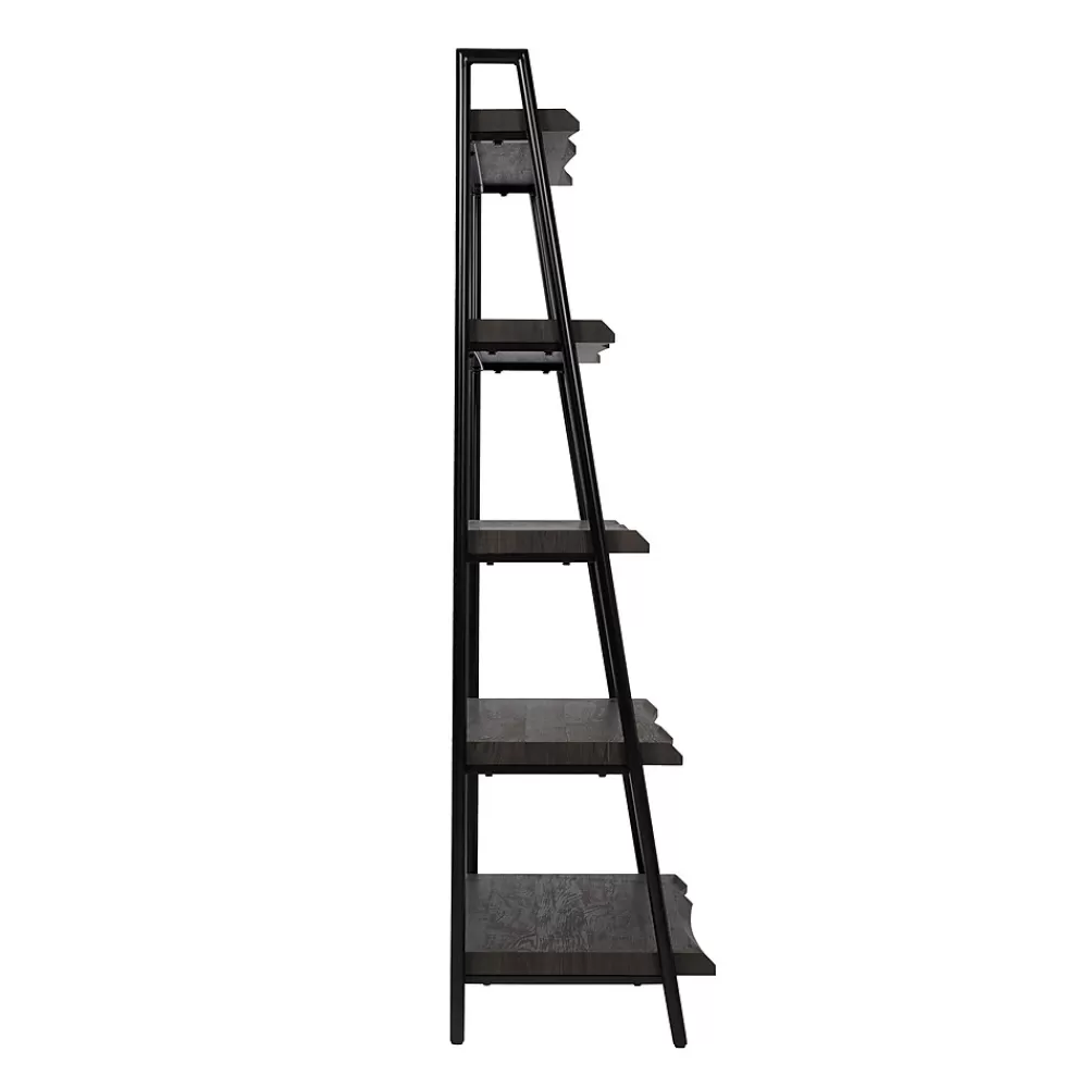 Gry Mattr Live Edge 66.14"H 5-Shelf Ladder Bookcase, Black Walnut (GMCC-00842) Shop