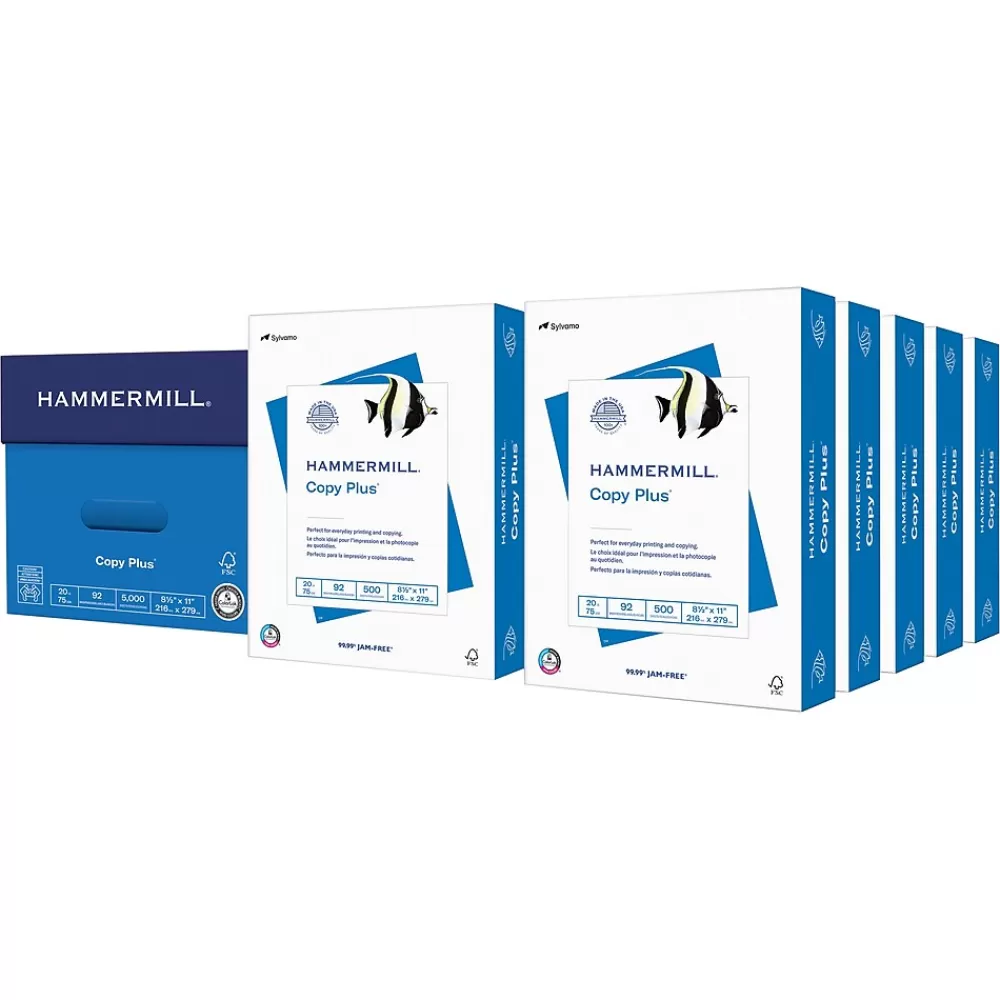 Hammermill Copy Plus 8.5" x 11" Copy Paper, 20 lbs., 92 Brightness, 5000 Sheets/Carton (105007) Online