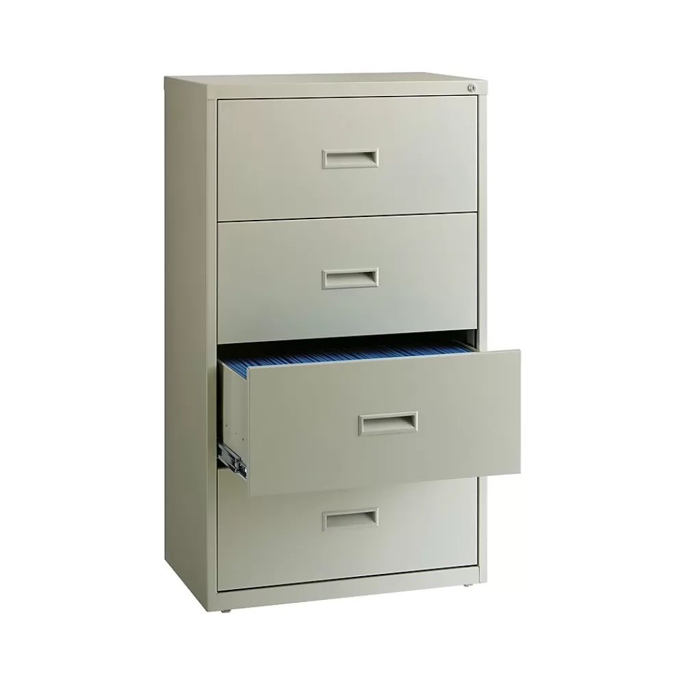 Hirsh HL1000 Series 4-Drawer Lateral File Cabinet, Letter/Legal Size, Lockable, 52.5"H x 30"W x 18.63"D, Light Gray (19440) New