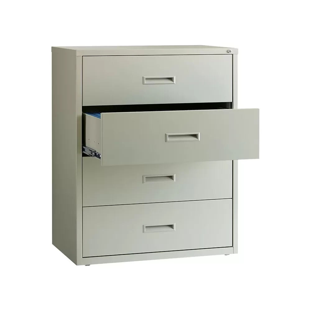 Hirsh HL1000 Series 4-Drawer Lateral File Cabinet, Letter/Legal Size, Lockable, 52.5"H x 30"W x 18.63"D, Light Gray (19440) New