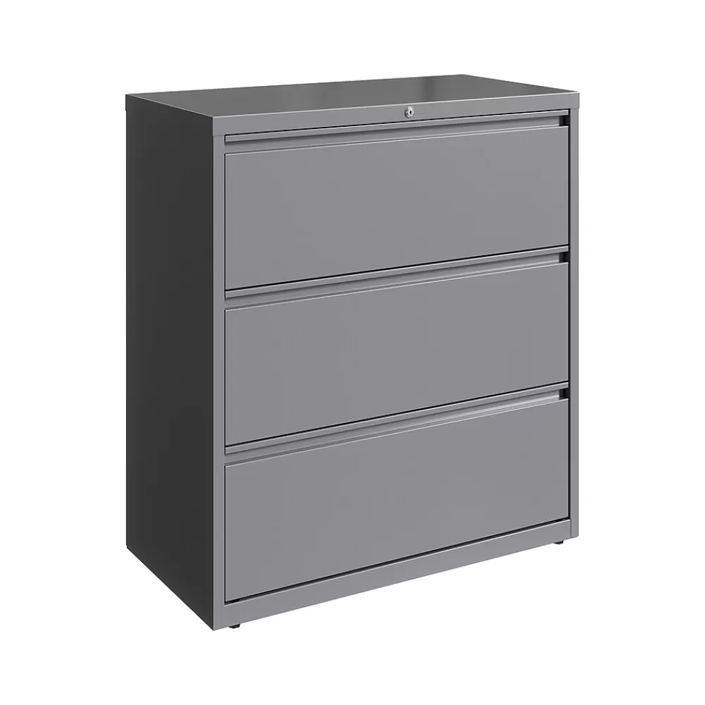 Hirsh HL10000 Series 3-Drawer Lateral File Cabinet, Locking, Letter/Legal, Arctic Silver, 36" (23745) New