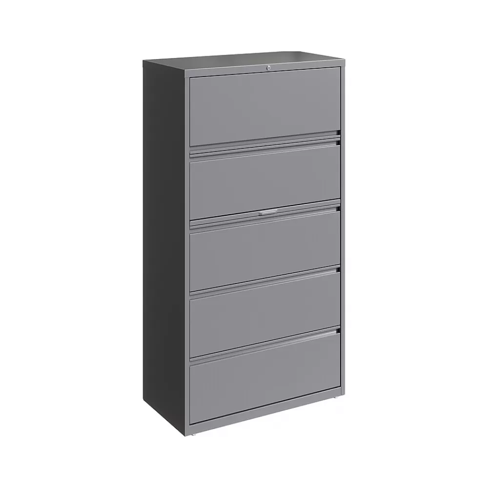 Hirsh HL10000 Series 5-Drawer Lateral File Cabinet, Locking, Letter/Legal, Arctic Silver, 36" (23747) New