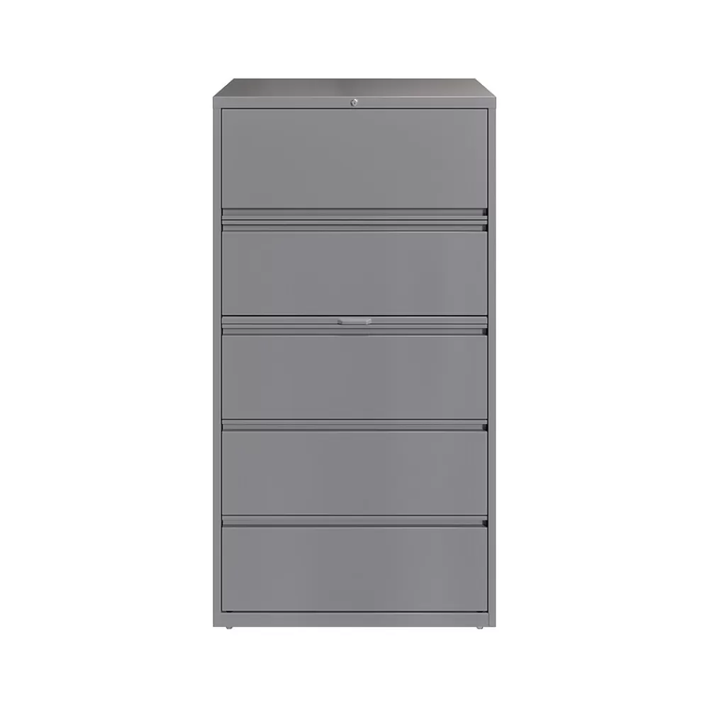 Hirsh HL10000 Series 5-Drawer Lateral File Cabinet, Locking, Letter/Legal, Arctic Silver, 36" (23747) New