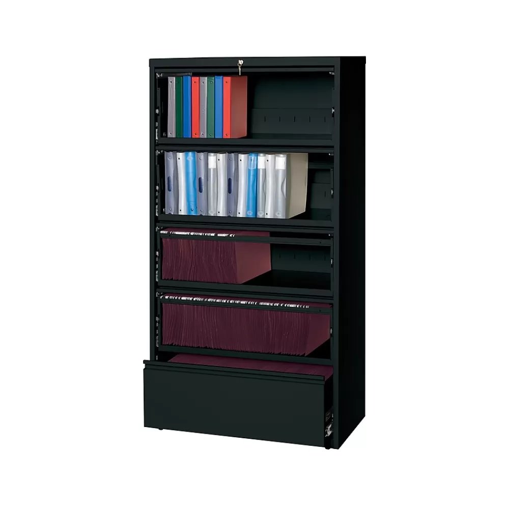 Hirsh HL10000 Series 5-Drawer Lateral File Cabinet, Locking, Letter/Legal, Black, 36" (17902) Online