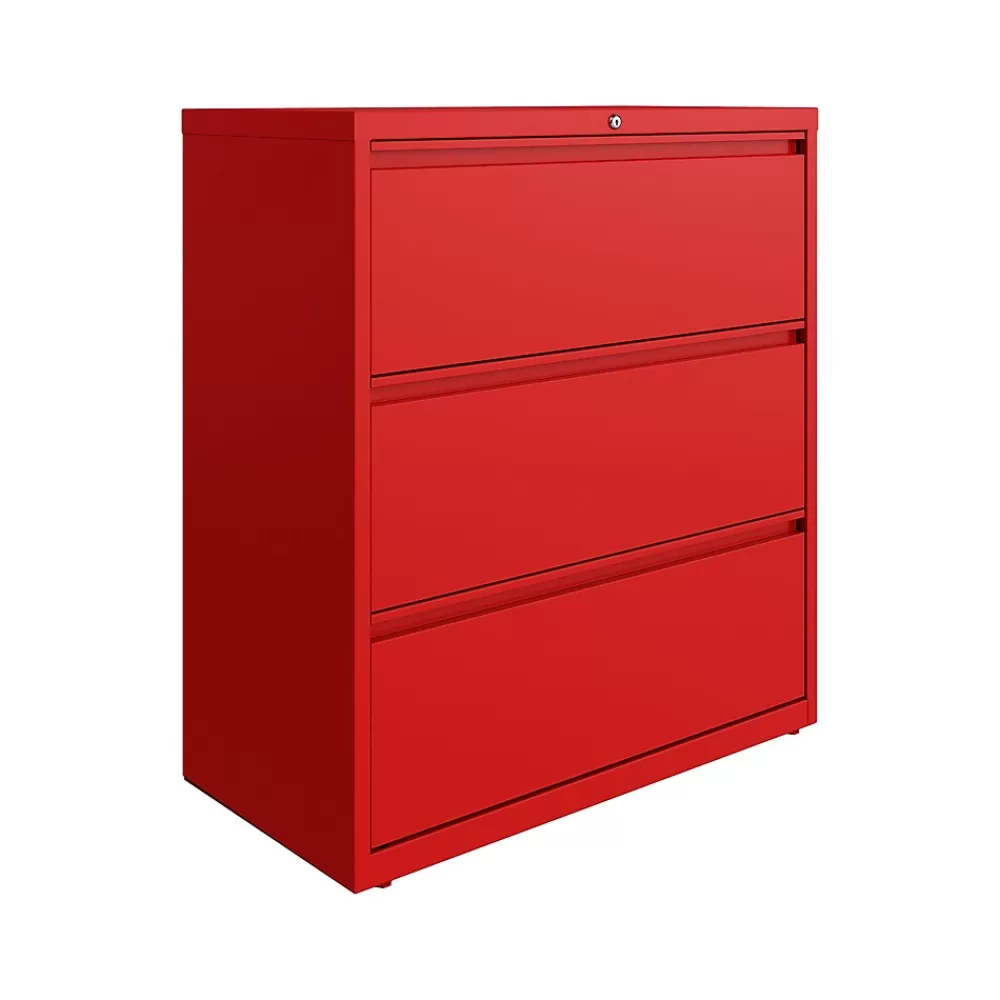 Hirsh HL10000 Series 3-Drawer Lateral File Cabinet, Locking, Letter/Legal, Lava Red, 36" (24252) New