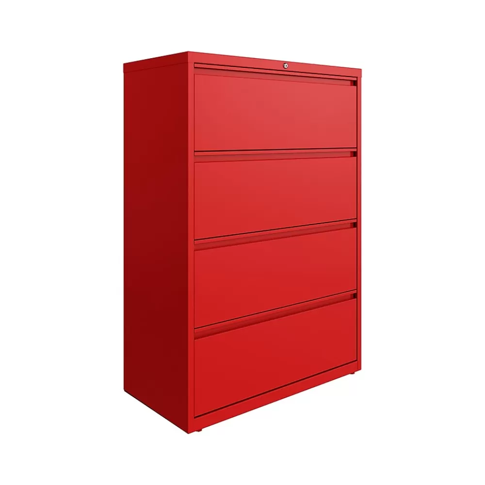 Hirsh HL10000 Series 4-Drawer Lateral File Cabinet, Locking, Letter/Legal, Lava Red, 36" (24255) Clearance
