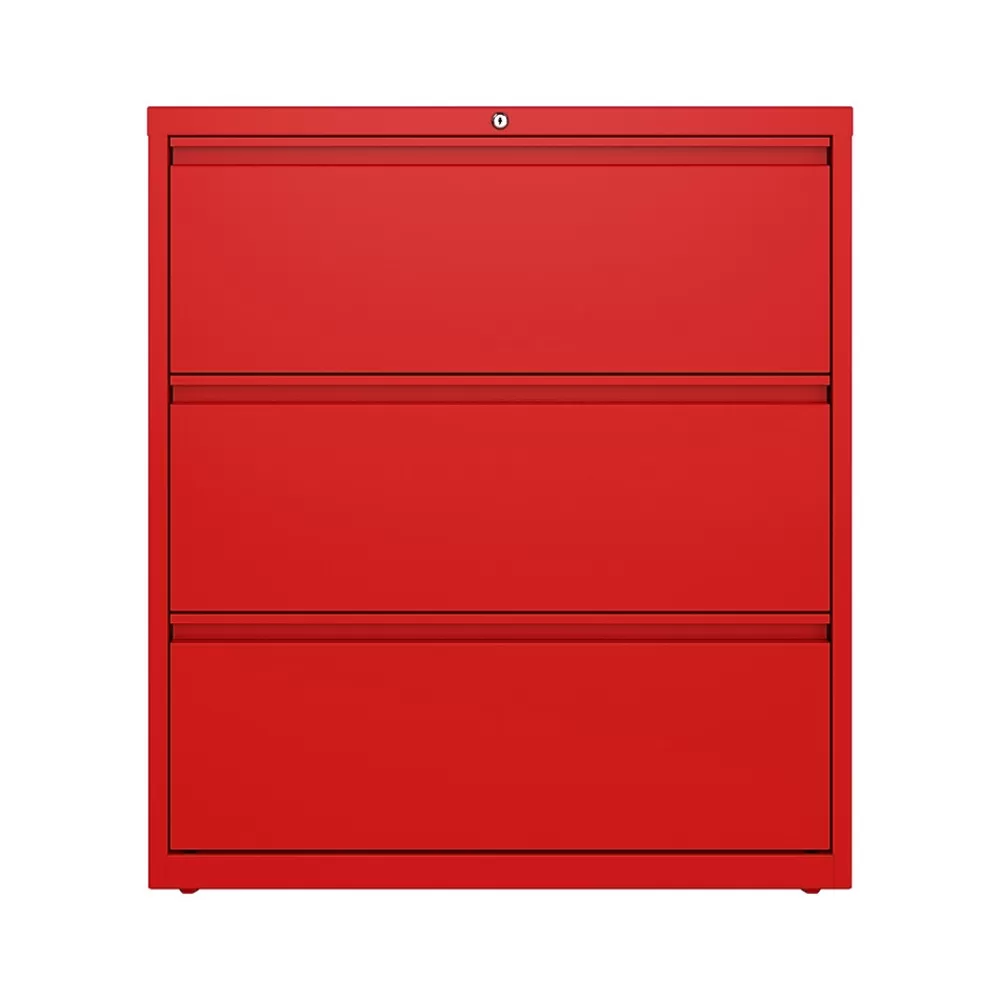Hirsh HL10000 Series 3-Drawer Lateral File Cabinet, Locking, Letter/Legal, Lava Red, 36" (24252) New