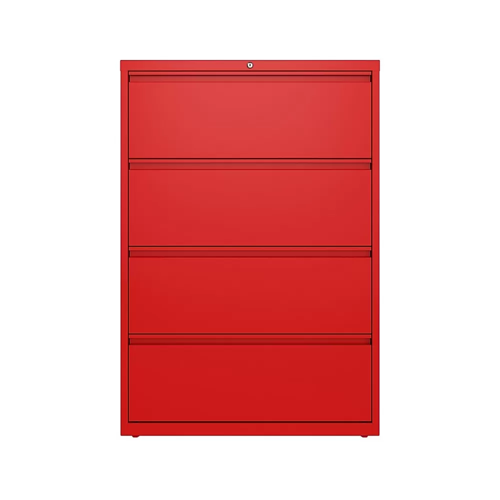 Hirsh HL10000 Series 4-Drawer Lateral File Cabinet, Locking, Letter/Legal, Lava Red, 36" (24255) Clearance