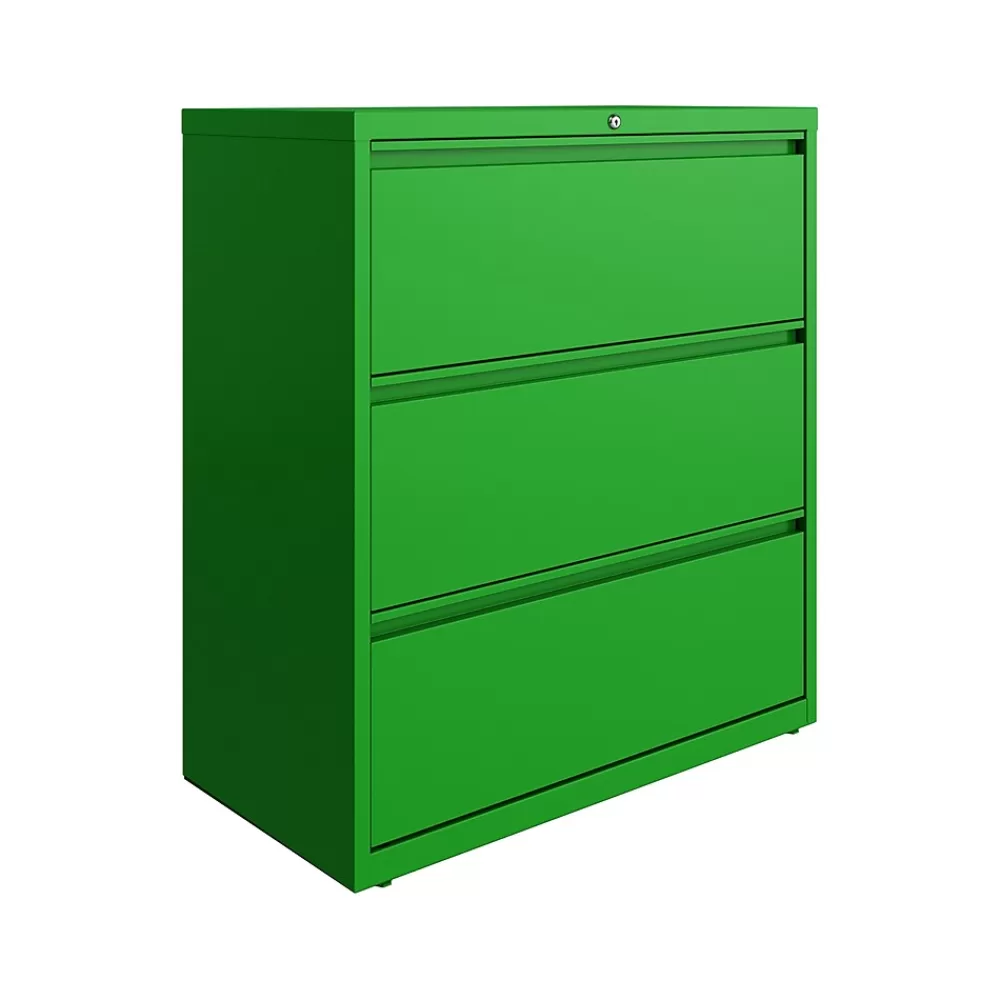 Hirsh HL10000 Series 3-Drawer Lateral File Cabinet, Locking, Letter/Legal, Screaming Green, 36" (24253) Cheap