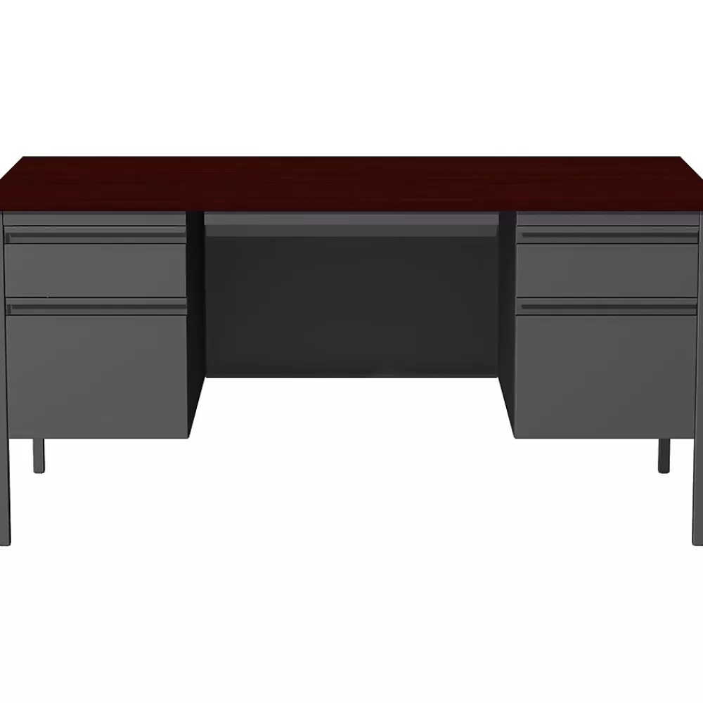 Hirsh 60"W Double-Pedestal Computer Desk, Charcoal/Mahogany (20102) Sale