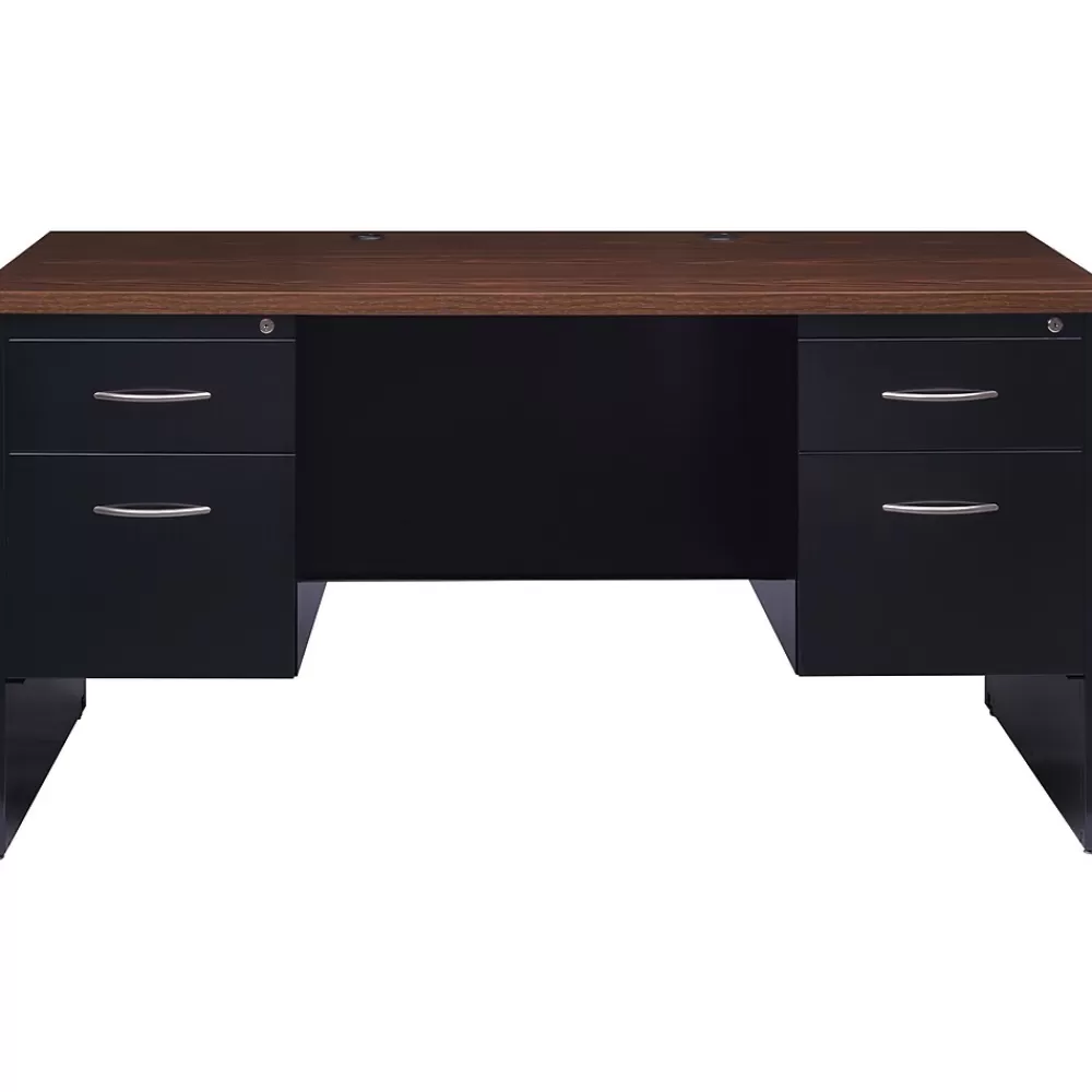 Hirsh 60"W Double-Pedestal Desk, Black/Walnut (20533) Best Sale