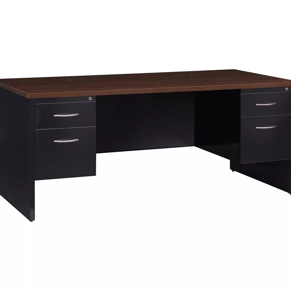 Hirsh 72"W Double-Pedestal Desk, Black/Walnut (20531) Sale