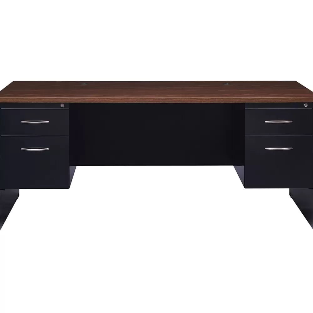 Hirsh 72"W Double-Pedestal Desk, Black/Walnut (20531) Sale