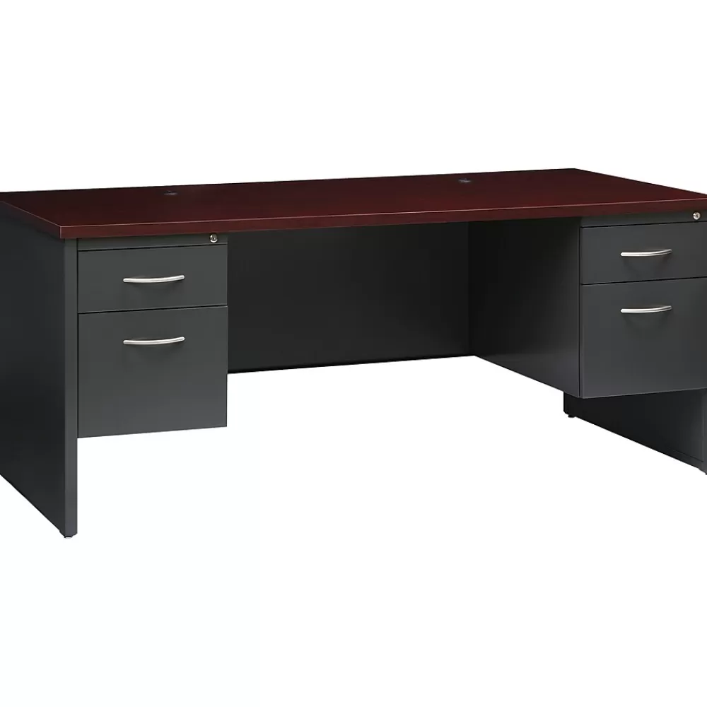 Hirsh 72"W Double-Pedestal Desk, Charcoal/Mahogany (20532) Discount