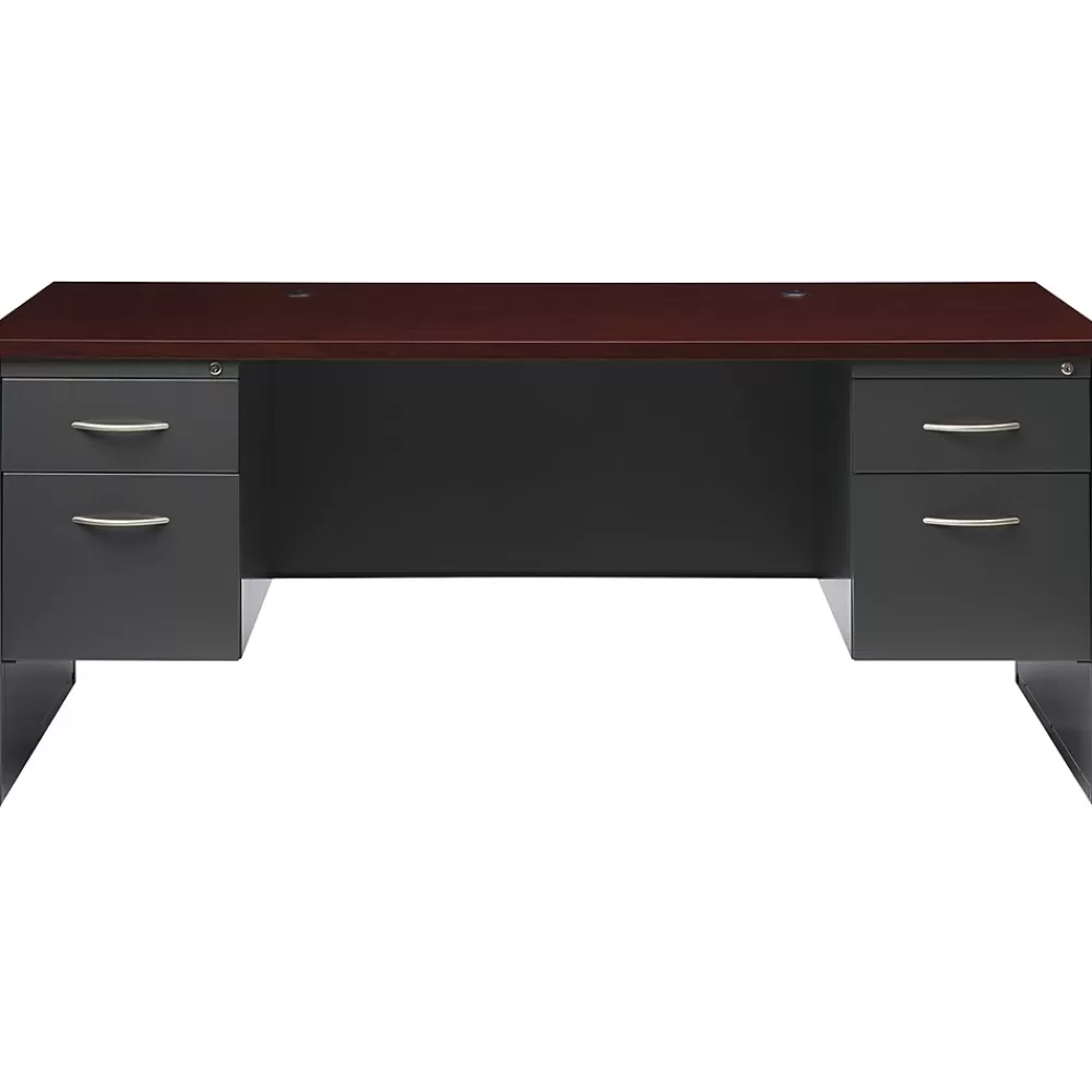 Hirsh 72"W Double-Pedestal Desk, Charcoal/Mahogany (20532) Discount