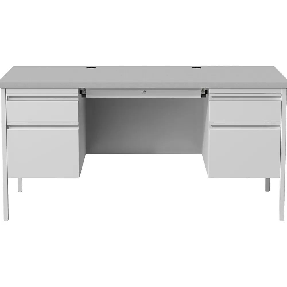 Hirsh 60"W Double-Pedestal Desk, Light Gray/Gray (20103) New