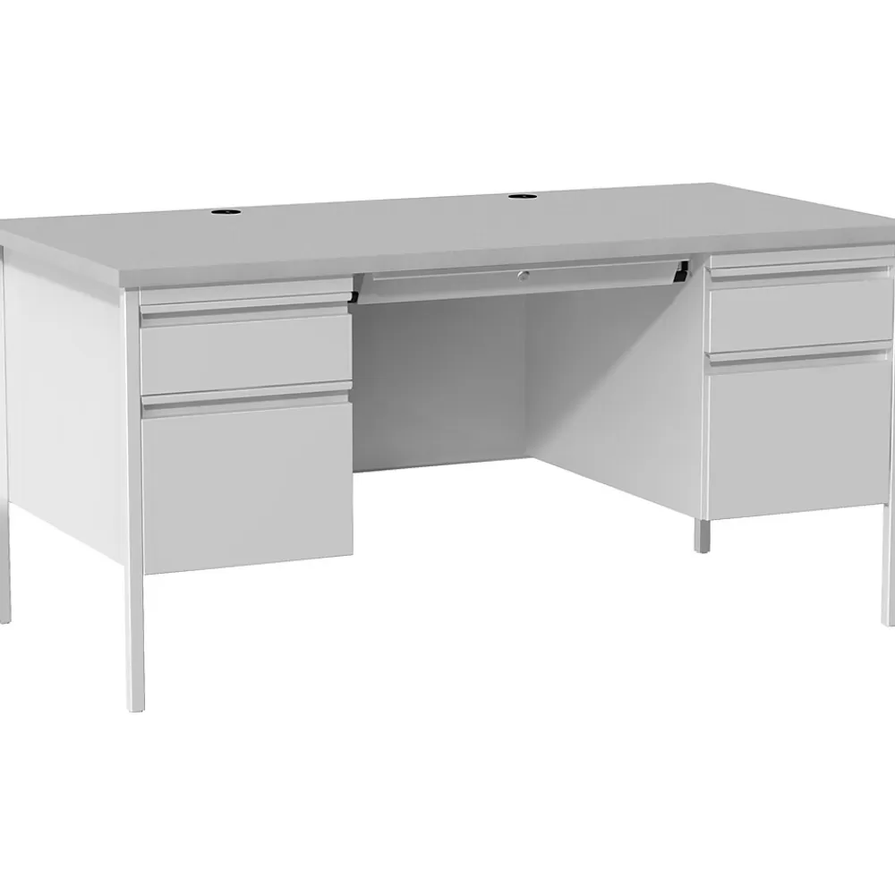 Hirsh 60"W Double-Pedestal Desk, Light Gray/Gray (20103) New