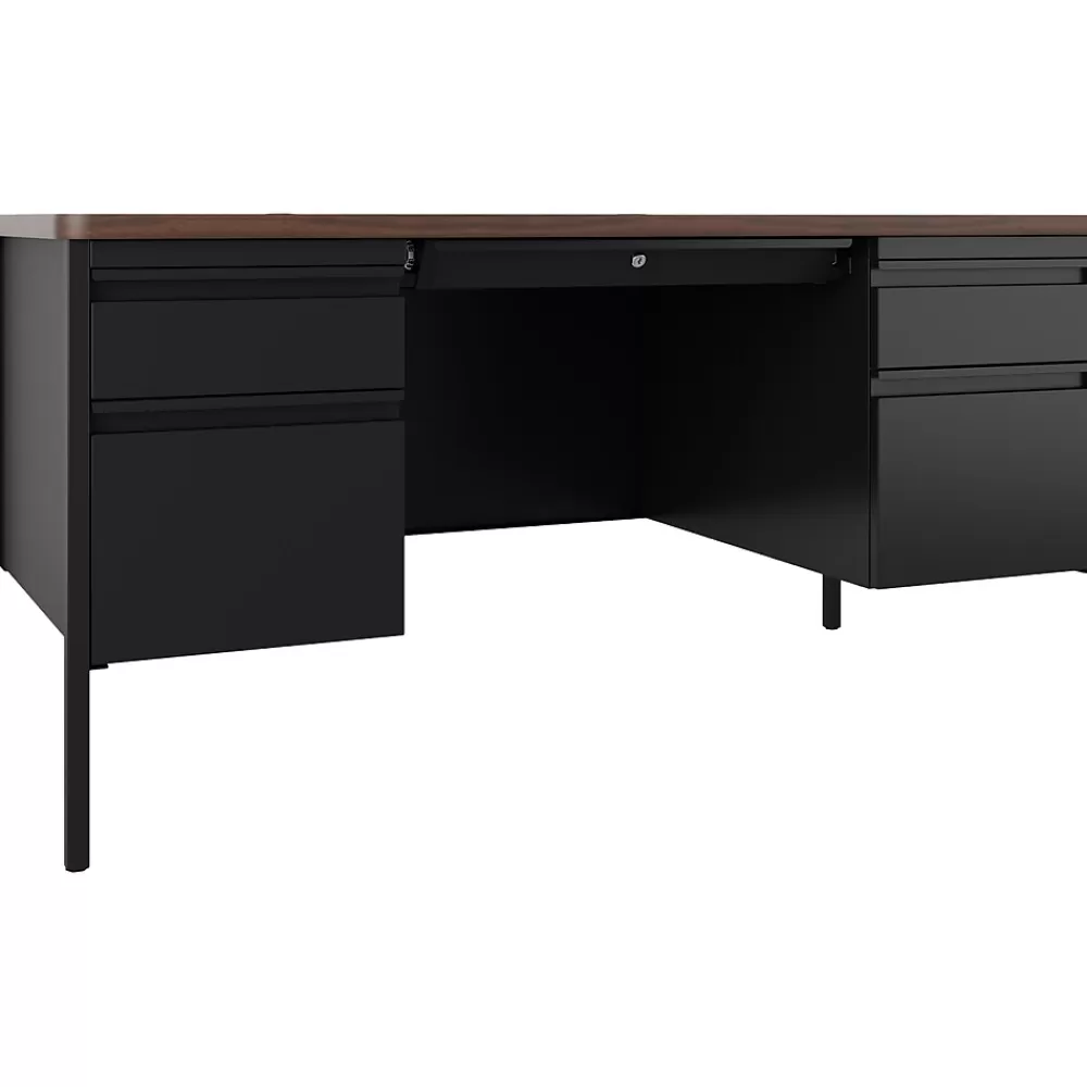 Hirsh 60"W Double-Pedestal Teacher's Desk, Black/Walnut (22644) Store