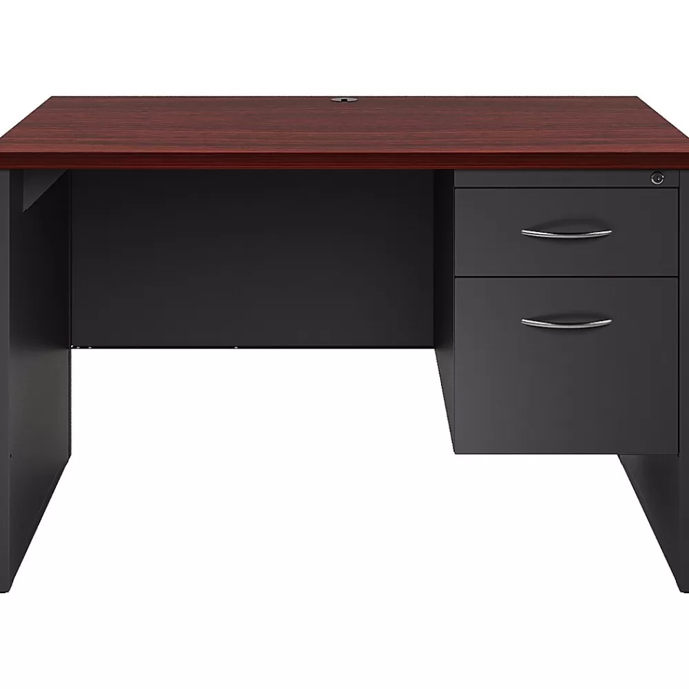 Hirsh 48"W Single-Pedestal Computer Desk, Charcoal/Mahogany (20540) Discount