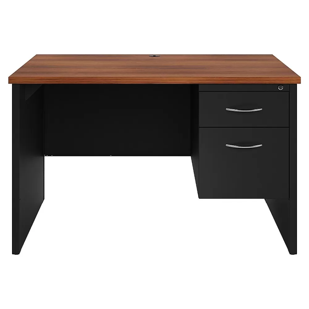 Hirsh 48"W Single-Pedestal Desk, Black/Walnut (20539) Cheap