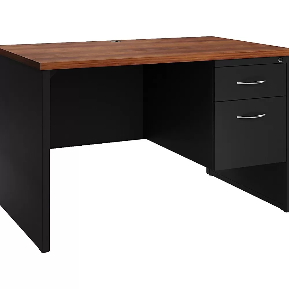 Hirsh 48"W Single-Pedestal Desk, Black/Walnut (20539) Cheap