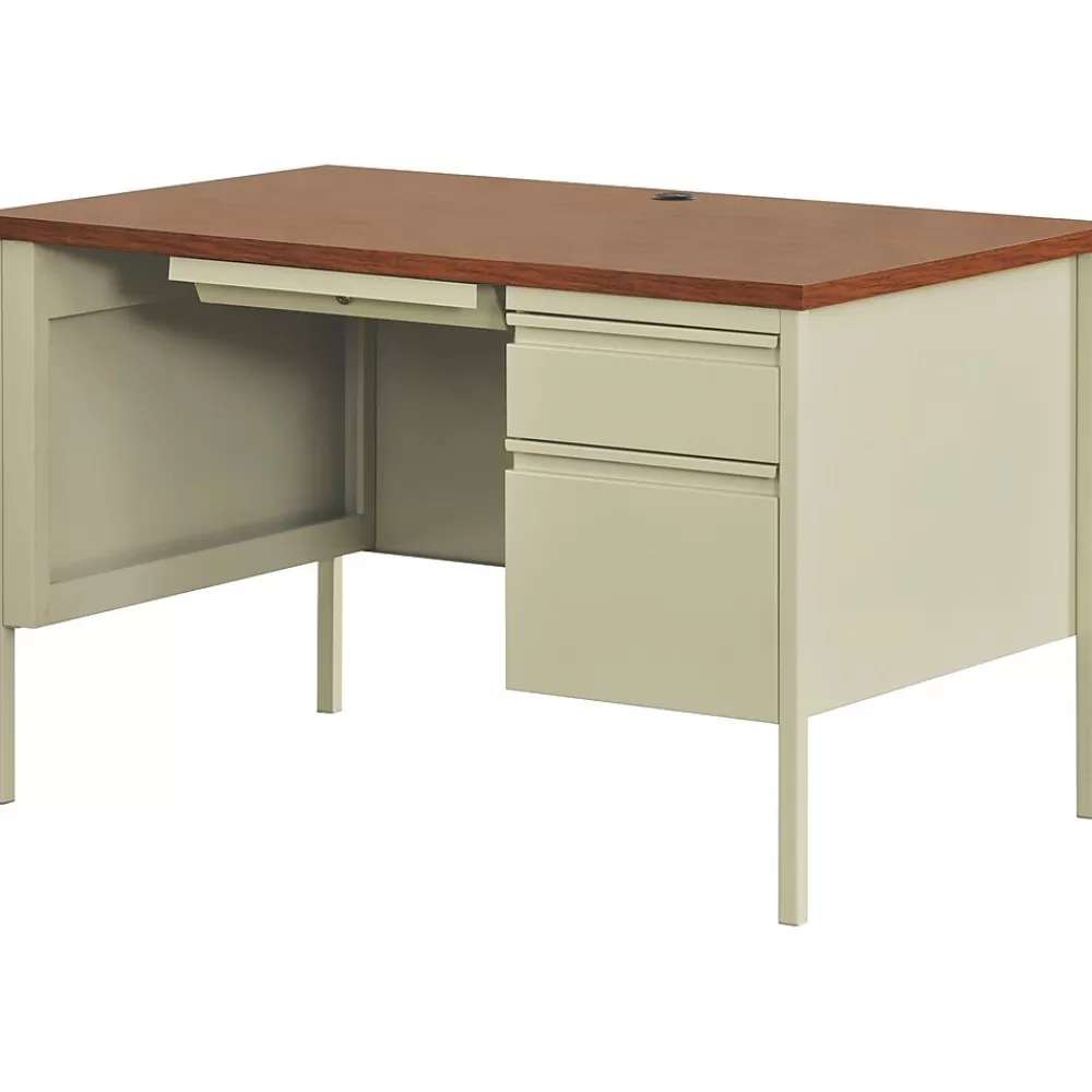 Hirsh 48"W Single-Pedestal Desk, Putty/Oak (20091) Shop