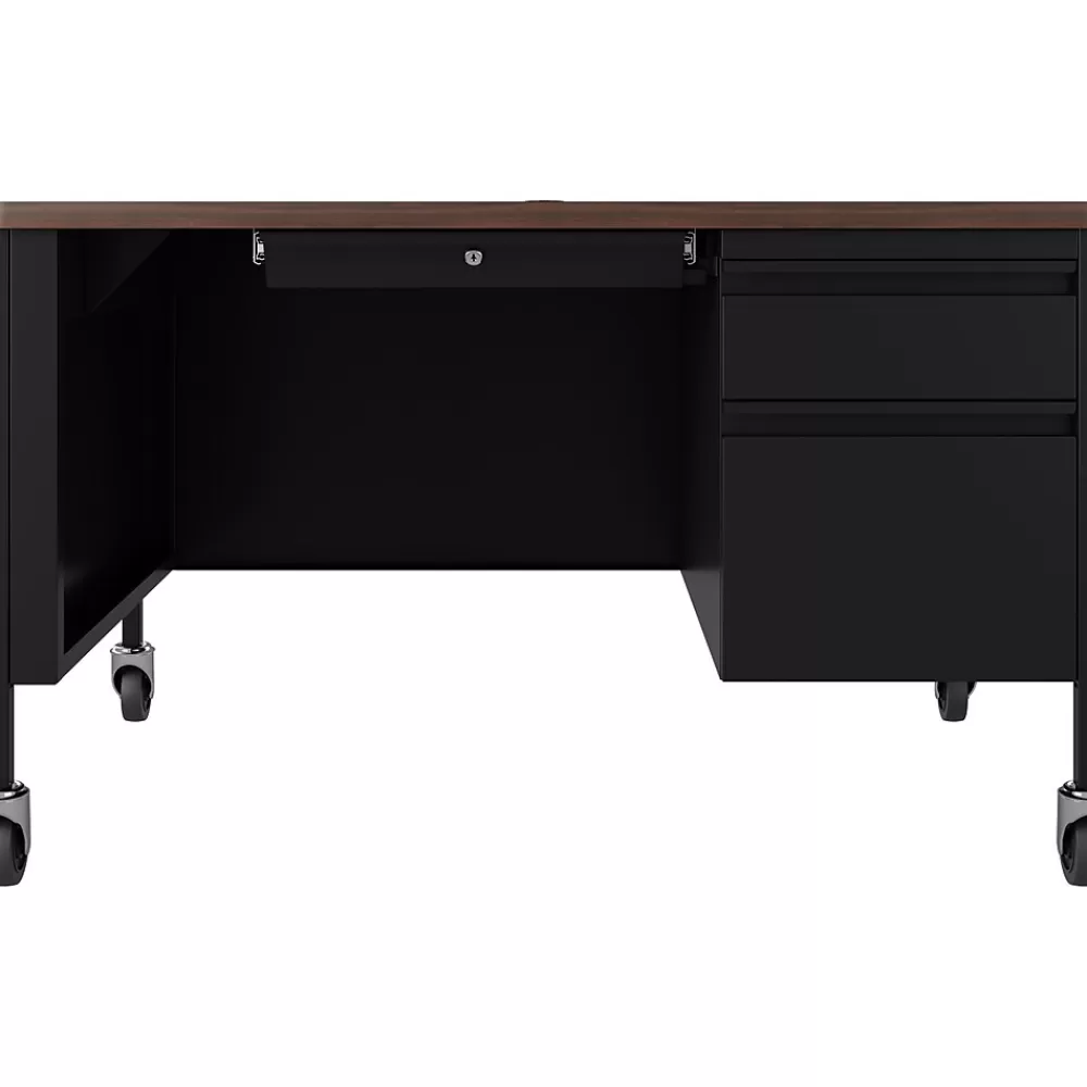 Hirsh 48"W Single-Pedestal Mobile Teacher's Desk, Black/Walnut (22646) Hot