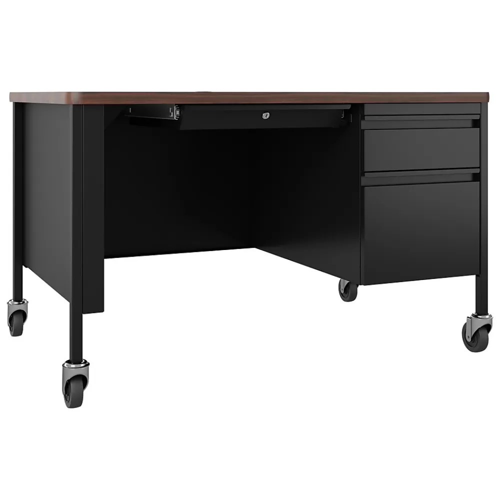 Hirsh 48"W Single-Pedestal Mobile Teacher's Desk, Black/Walnut (22646) Hot