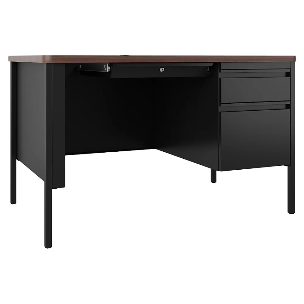 Hirsh 48"W Single-Pedestal Teacher's Desk, Black/Walnut (22642) Fashion