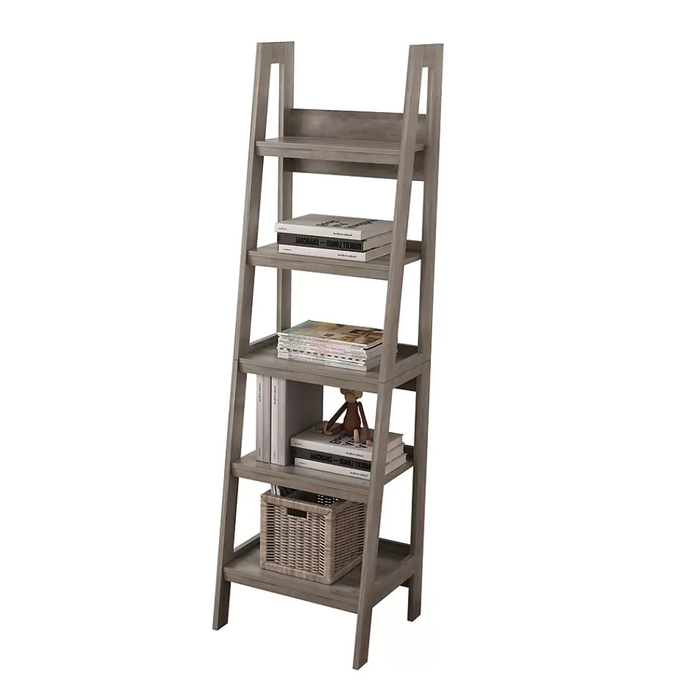 Homenations Barrington 72"H 5-Shelf Ladder Bookcase, Washed Gray (SH-OF-2621) Discount