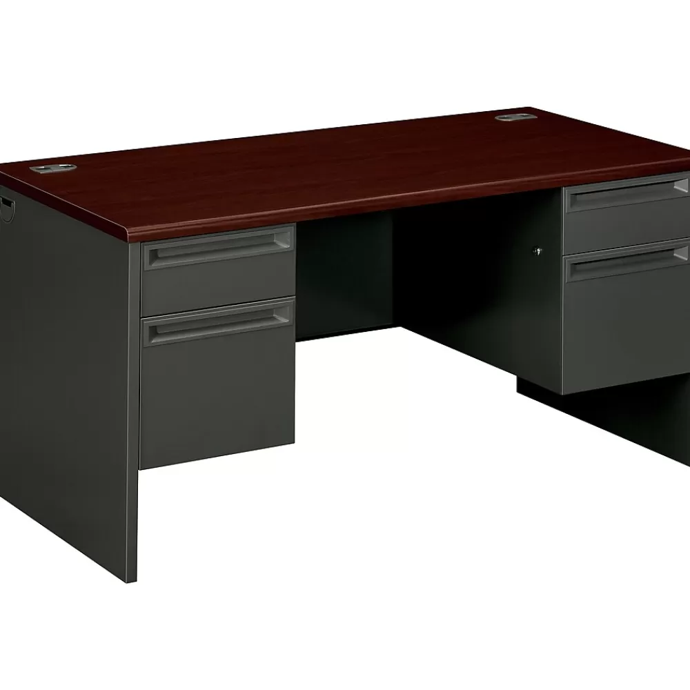 HON 38000 60" Double Pedestal Desk, Mahogany/Charcoal (H38155NS) Cheap