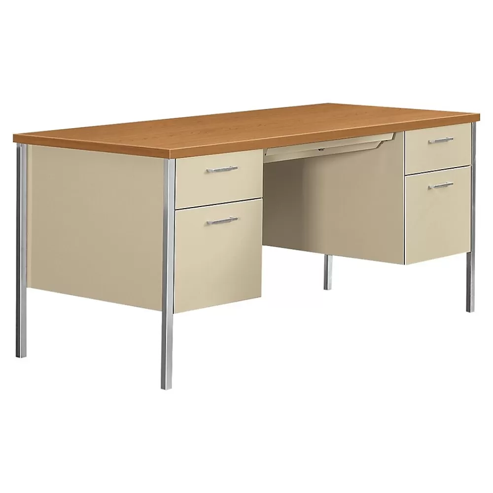 HON 34000 Series 60" Double Pedestal Desk, Harvest Maple/Putty (H34962CL) Discount