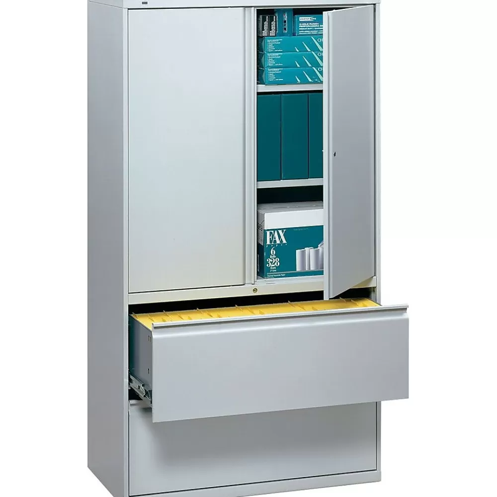 HON ® 700 Series 2 Drawer Lateral File Cabinet w/Roll-Out & Posting Shelves, Light Grey, Letter/Legal, 36"W (785LSQ) Clearance