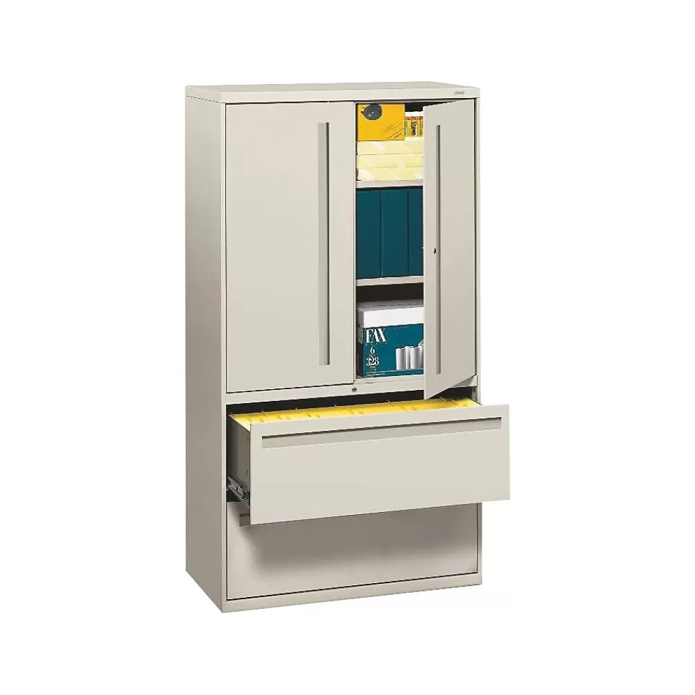 HON ® 700 Series 2 Drawer Lateral File Cabinet w/Roll-Out & Posting Shelves, Light Grey, Letter/Legal, 36"W (785LSQ) Clearance