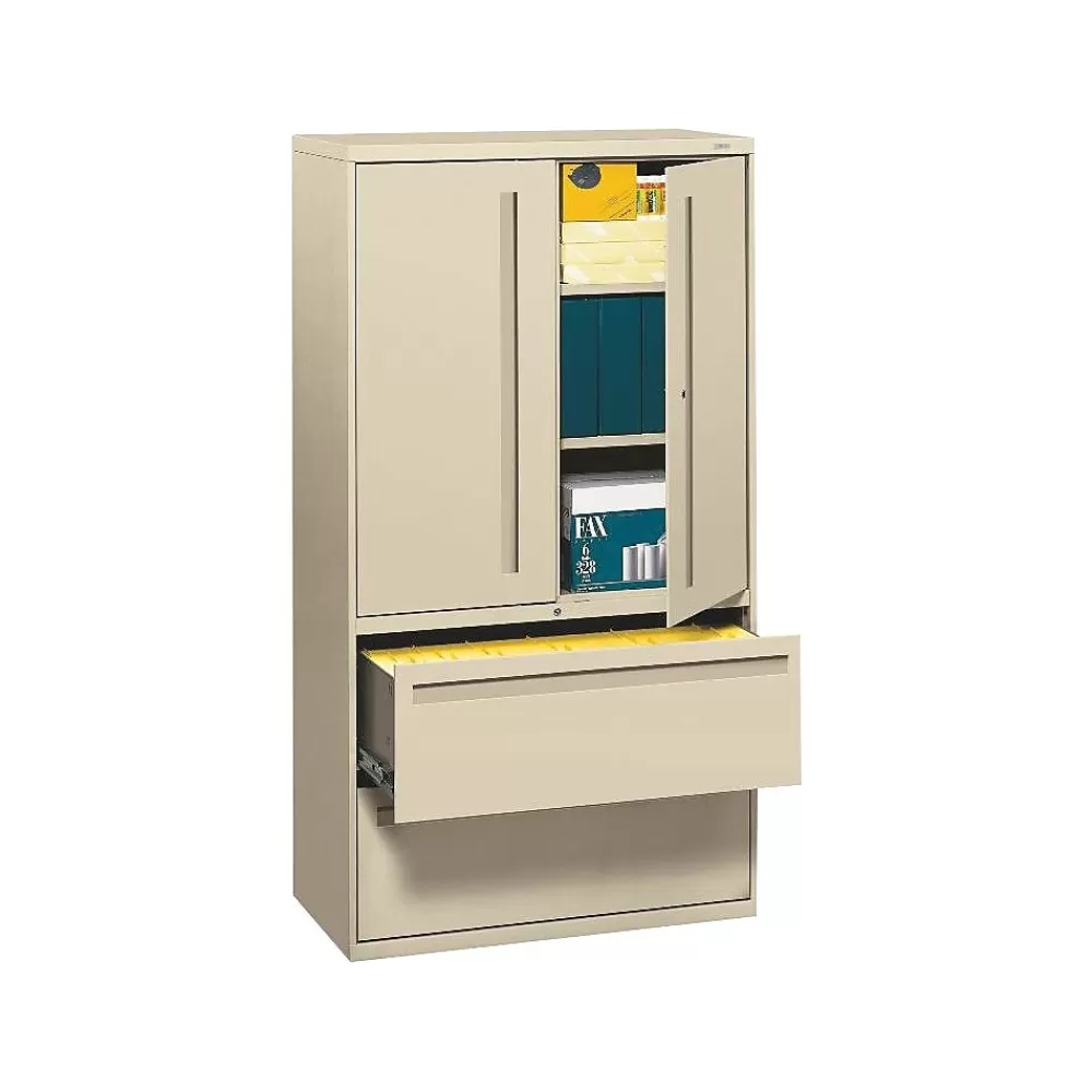 HON 700 Series 2 Drawer Lateral File Cabinet w/Roll-Out & Posting Shelves, Putty, Letter/Legal, 36"W (785LSL) Cheap