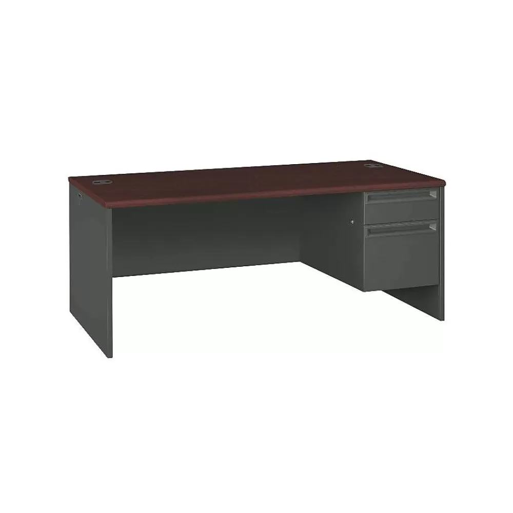 HON ® 38000 Series 72'' Right Pedestal Desk, Mahogany/Charcoal (H38293RNS) Shop