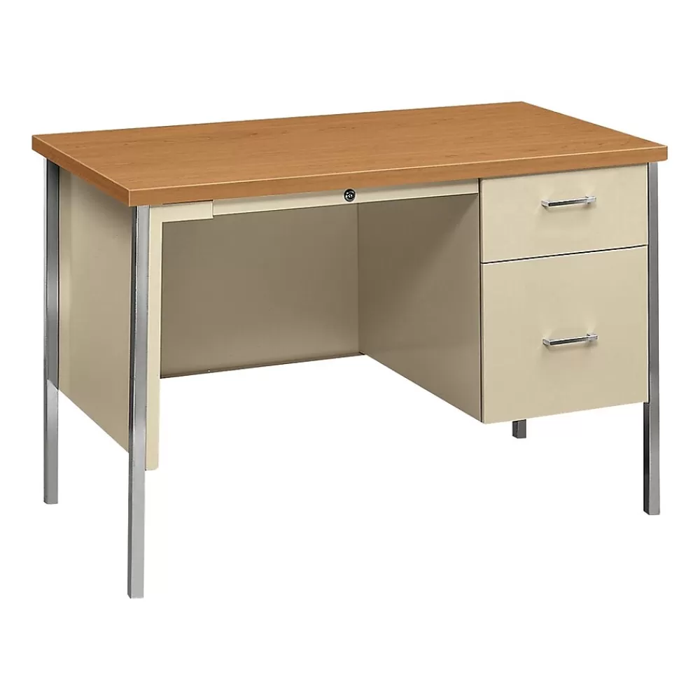 HON 34000 Series 45" Single Pedestal Desk, Harvest Maple/Putty (H34002RCL) Hot