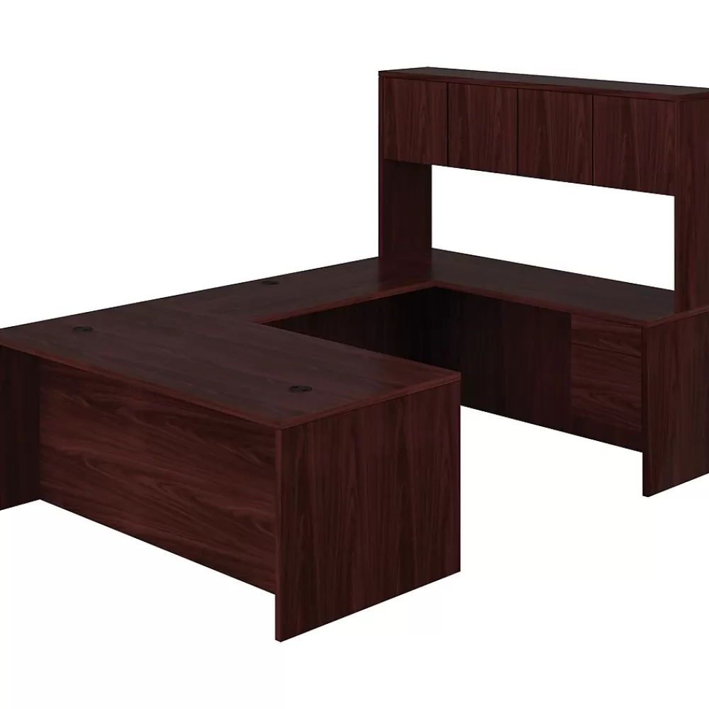 HON 10500 Series Bundle Solutions Left U-Station with Stack-On Storage, Mahogany, 72" x 108" Outlet