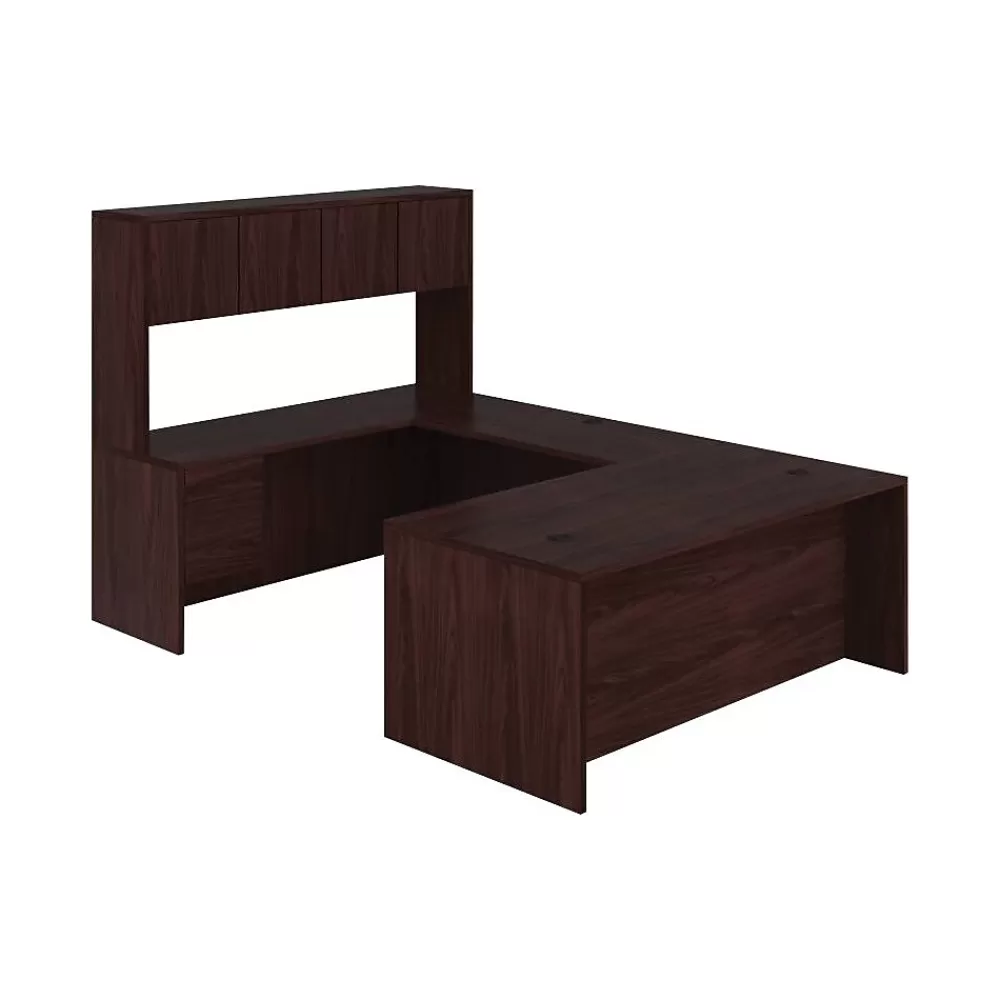 HON 10500 Series Bundle Solutions Left U-Station with Stack-On Storage, Mahogany, 72" x 108" Outlet