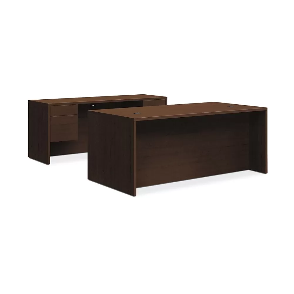 HON 10500 Series Double Pedestal Desk / Credenza, 72"W x 102"D, Mocha Finish (105DC3P72MO) Fashion