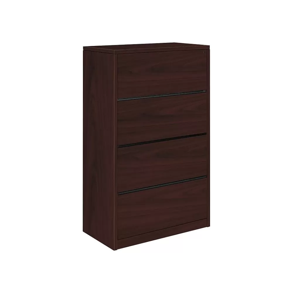 HON 10500 Series 4-Drawer Lateral File Cabinet, Locking, Letter/Legal, Mahogany, 36"W (H10516.NN) Cheap