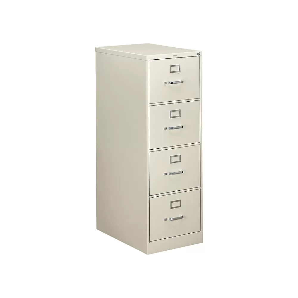 HON 310 Series 4-Drawer Vertical File Cabinet, Legal Size, Lockable, 52"H x 18.25"W x 26.5"D, Light Gray (314CPQ) Clearance