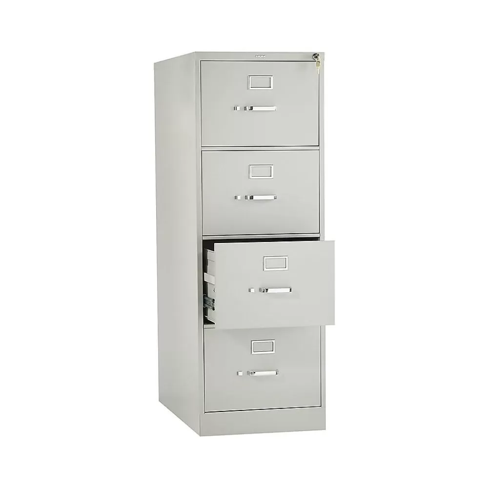 HON 310 Series 4-Drawer Vertical File Cabinet, Legal Size, Lockable, 52"H x 18.25"W x 26.5"D, Light Gray (314CPQ) Clearance