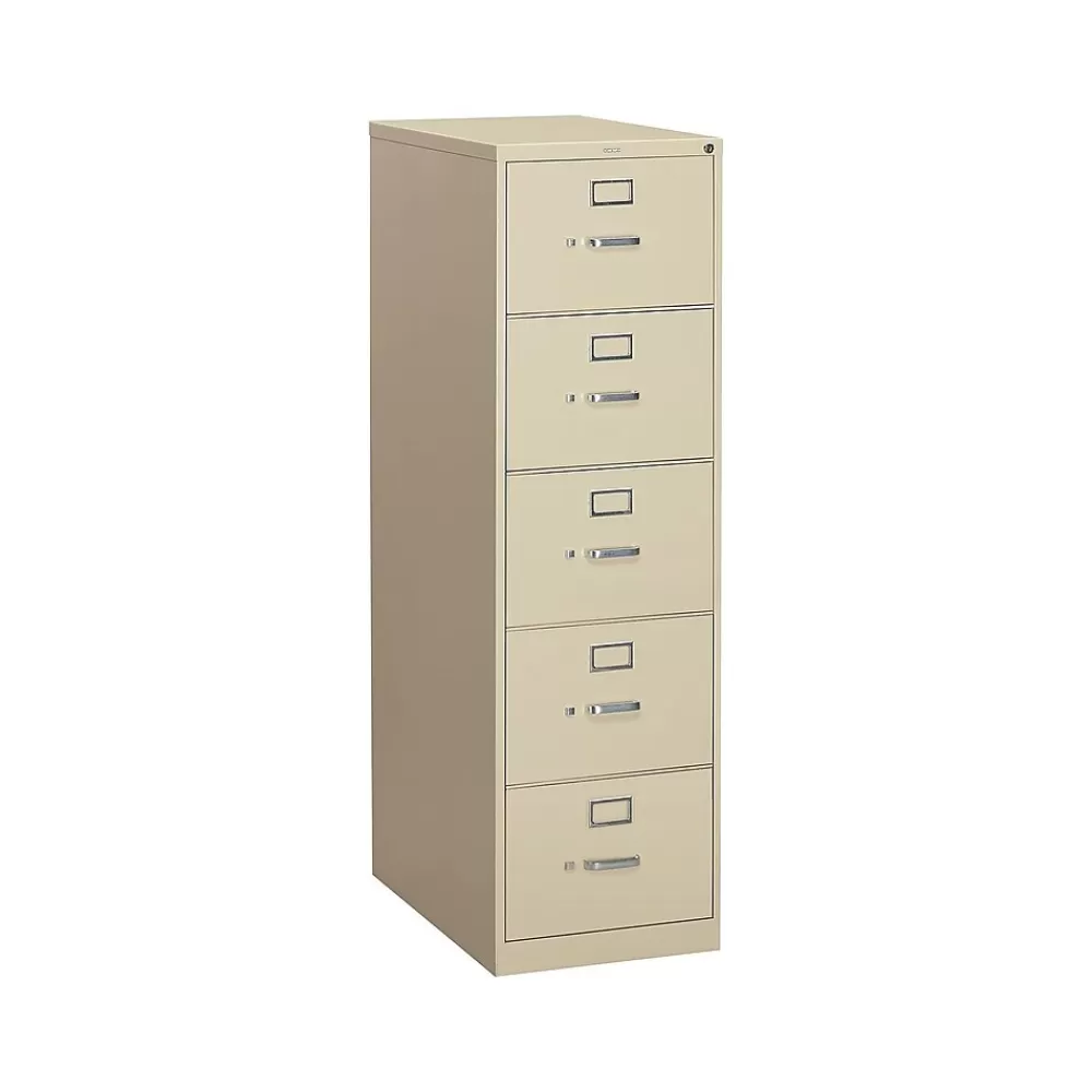 HON 310 Series 5-Drawer Vertical File Cabinet, Legal Size, Lockable, 60"H x 18.25"W x 26.5"D, Putty (315CPL) Clearance