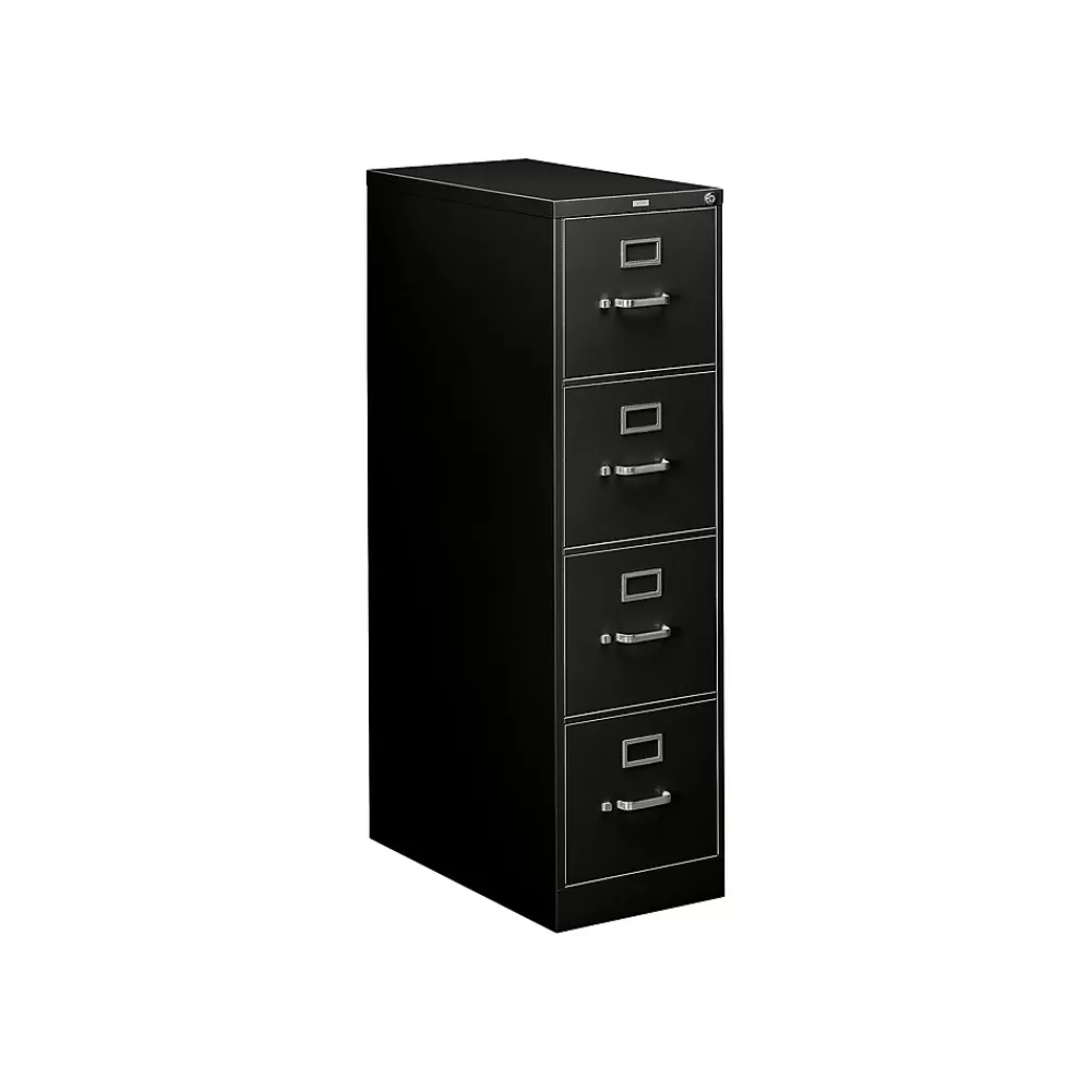 HON 310 Series 4-Drawer Vertical File Cabinet, Letter Size, Lockable, 52"H x 15"W x 26.5"D, Black (314PP) Fashion