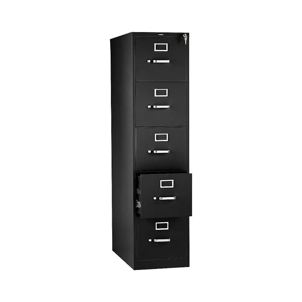 HON 310 Series 5-Drawer Vertical File Cabinet, Letter Size, Lockable, 60"H x 15"W x 26.5"D, (315PP) Black Fashion